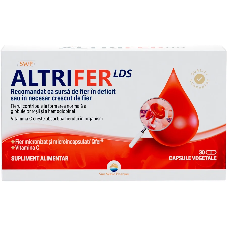 Altrifer LDS, Sun Wave Pharma, Fier, cu vitamina C pentru absorbția fierului, 30 capsule