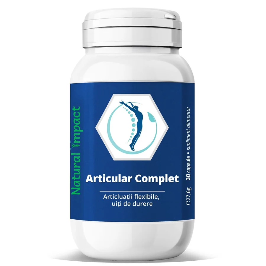 Articular Complet - 30 capsule vegetale - 1.600 mg Glucozamina + 600 mg Condroitina si Vitamina C - pentru dureri de articulatii, dureri de oase, mobilitate - Natural Impact