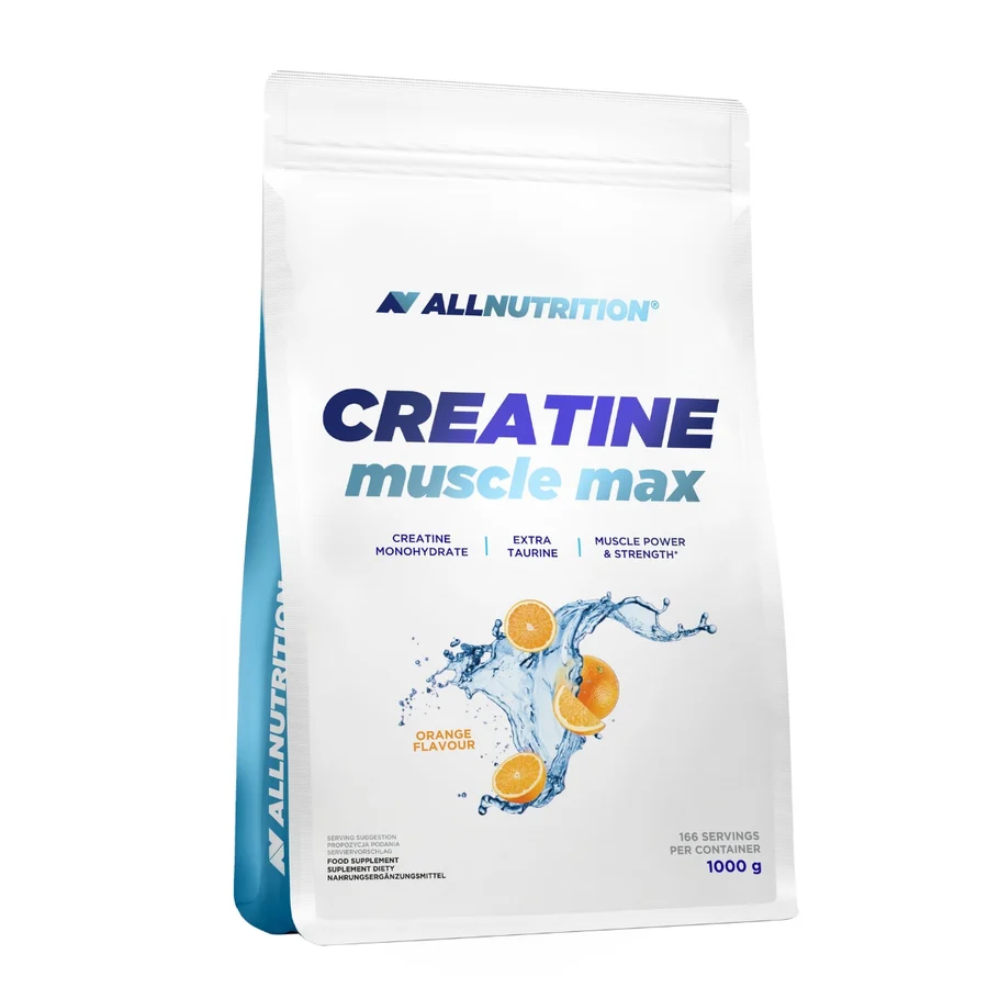 Creatina Monohidrata, ALLNUTRITION Creatine Muscle Max, 1000g, aroma de portocala, pudra creatina, fara zahar, pentru cresterea fortei masei musculare si performanta sportiva intensa