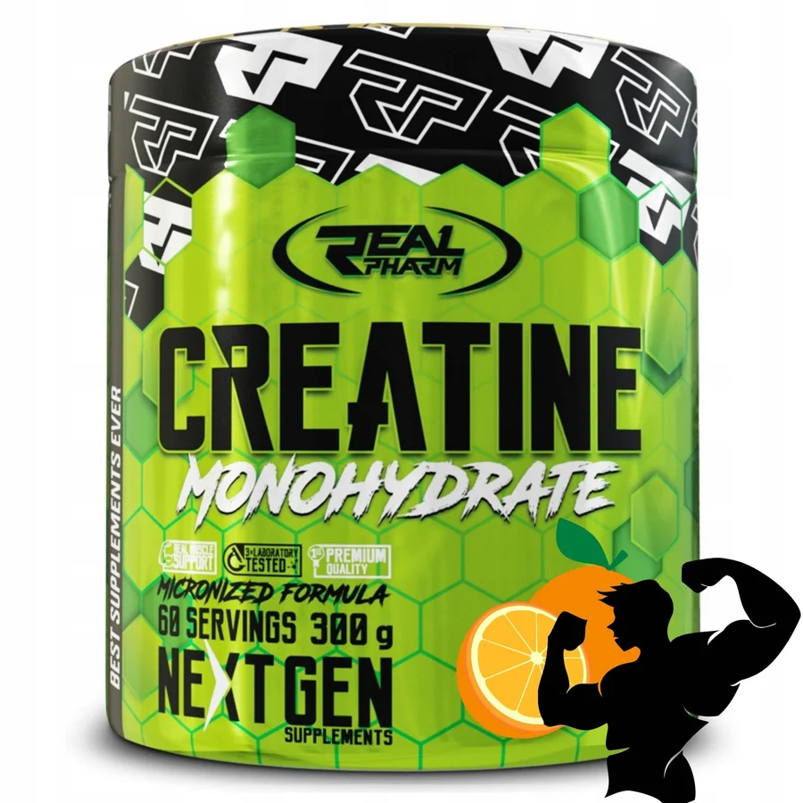 Creatina Monohidrata Real Pharm, Pudra 300g, Creatine Monohidratata pentru masa musculara, Portocala