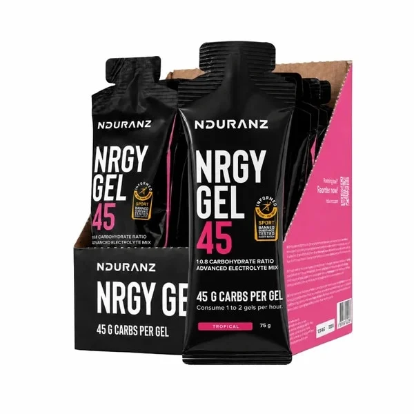 Gel de carbohidrati, NDURANZ Nrgy Gel 45, amestec de electroliti, fructe tropicale, set 16x75g Tropical