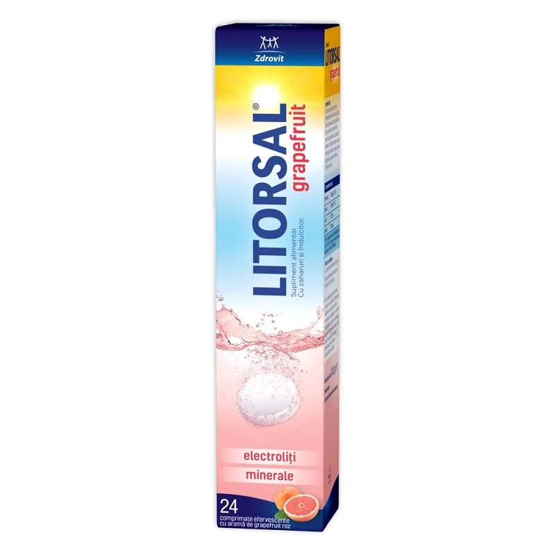 Litorsal, electroliti cu aroma de grapefruit, vitamine si minerale, 24 comprimate efervescente, Zdrovit