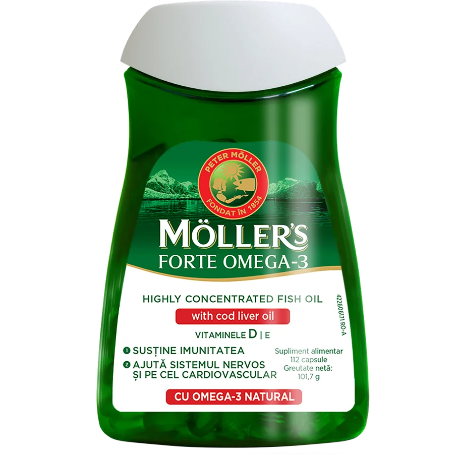 Moller’s Forte Omega-3 cu ulei de ficat de cod, 112 capsule