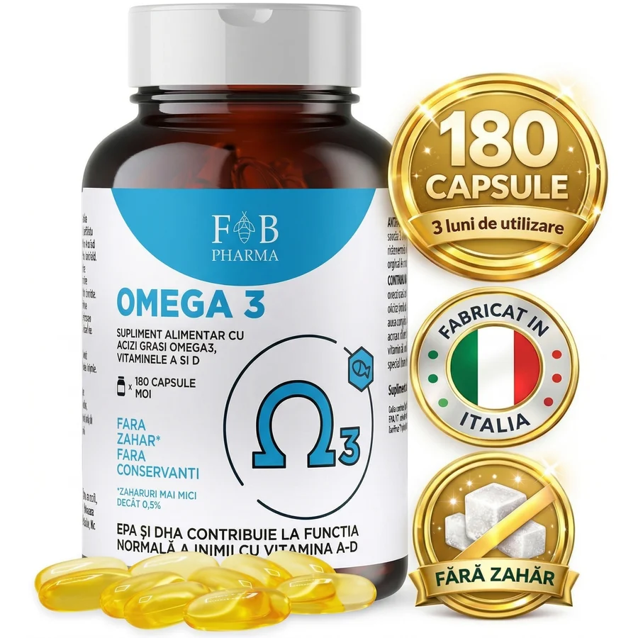 OMEGA-3 2000 mg OceanGold F&B Pharma™ 180 Capsule BioPure+ Softgel, Formula Avansata cu Vitaminele A + D, Supliment pentru Inima, Creier, Vitalitate si Echilibru Zilnic, Anti-Inflamator, Ochi si Piele Sanatoasa, Fabricat in Italia