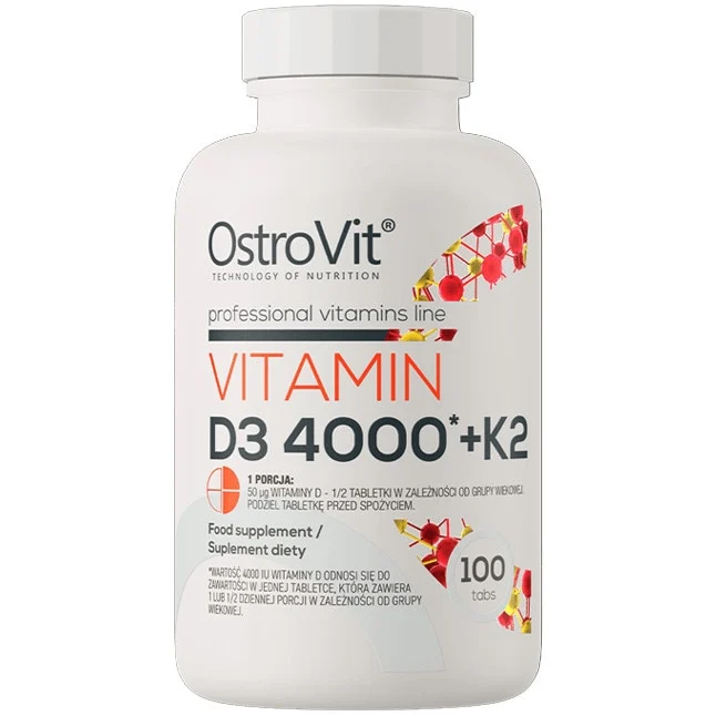 OstroVit Vitamin D3 4000 UI + K2, supliment alimentar pentru mentinerea sanatatii oaselor si functionarea normala a sistemului imunitar, 2000 UI vitamina D3 per portie, 100 tablete