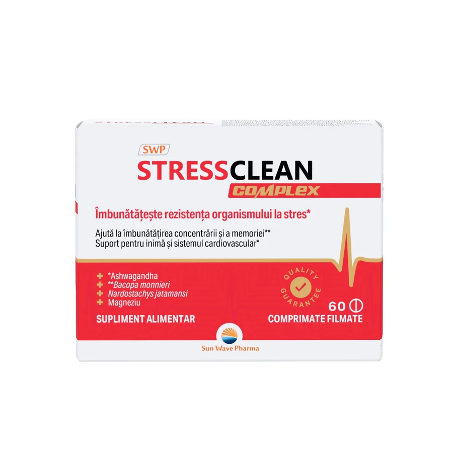 StressClean Complex, Sun Wave Pharma, Ashwagandha pentru stres, Bacopa, Nardostachys, 60 comprimate