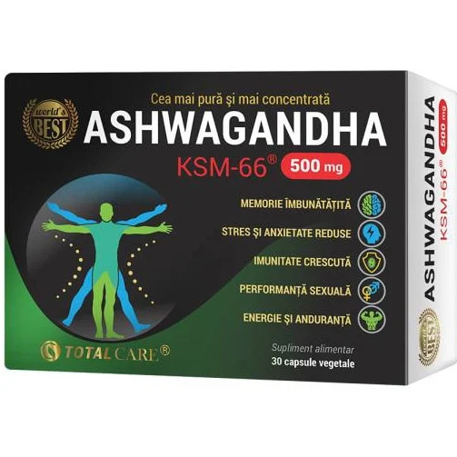 Supliment alimentar Ashwagandha Ksm 66 500mg Total Care, 30 capsule