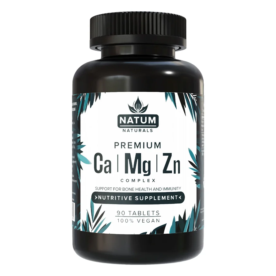 Supliment Alimentar Calciu + Magneziu + Zinc Premium, NATUM NATURALS®, Calciu 330mg, Magneziu Bisglicinat/Glicinat 130mg, Zinc 5mg, Vitamine, Minerale, Nutritie, Absorbtie Ridicata, Fara Alergeni, Natural, Vegan, Usor Inghitit, Cure 90 Zile, 90 Capsule