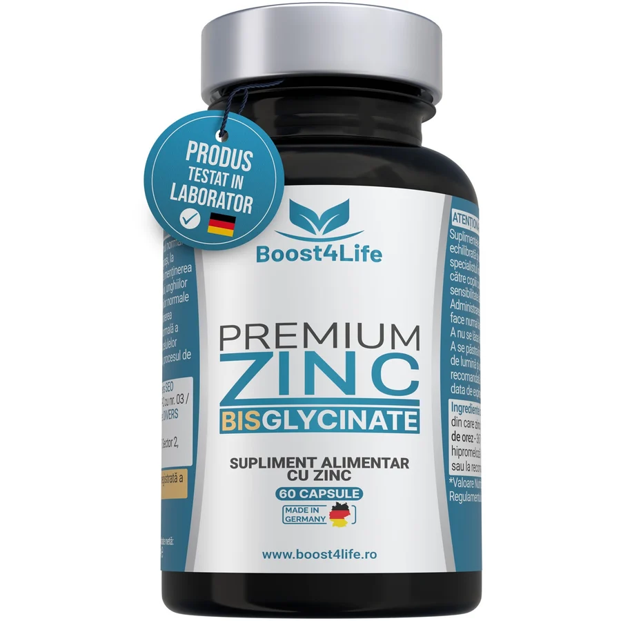 Supliment alimentar, Zinc Bisglicinat Premium, Boost4Life, 83.35 mg, 60 capsule vegane