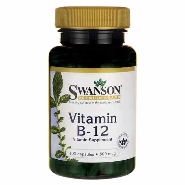 Vitamin B12 500mcg SWANSON, Cyanocobalamin, Immune System and Metabolism Support - 100 Capsules