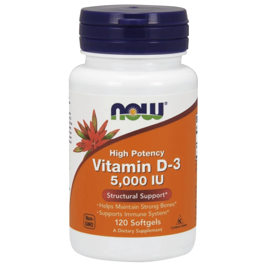 Vitamin D3 5000 IU NOW Foods, Helps to Maintain Strong Bones and Supports Immunity - 120 Softgels